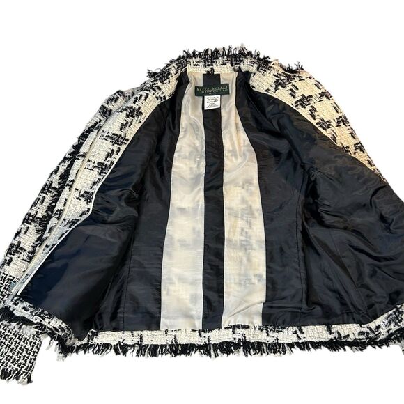 Vintage Harve Benard Holtzman Wool Blend Blazer Black White Zip Front Size 6P - Picture 10 of 13